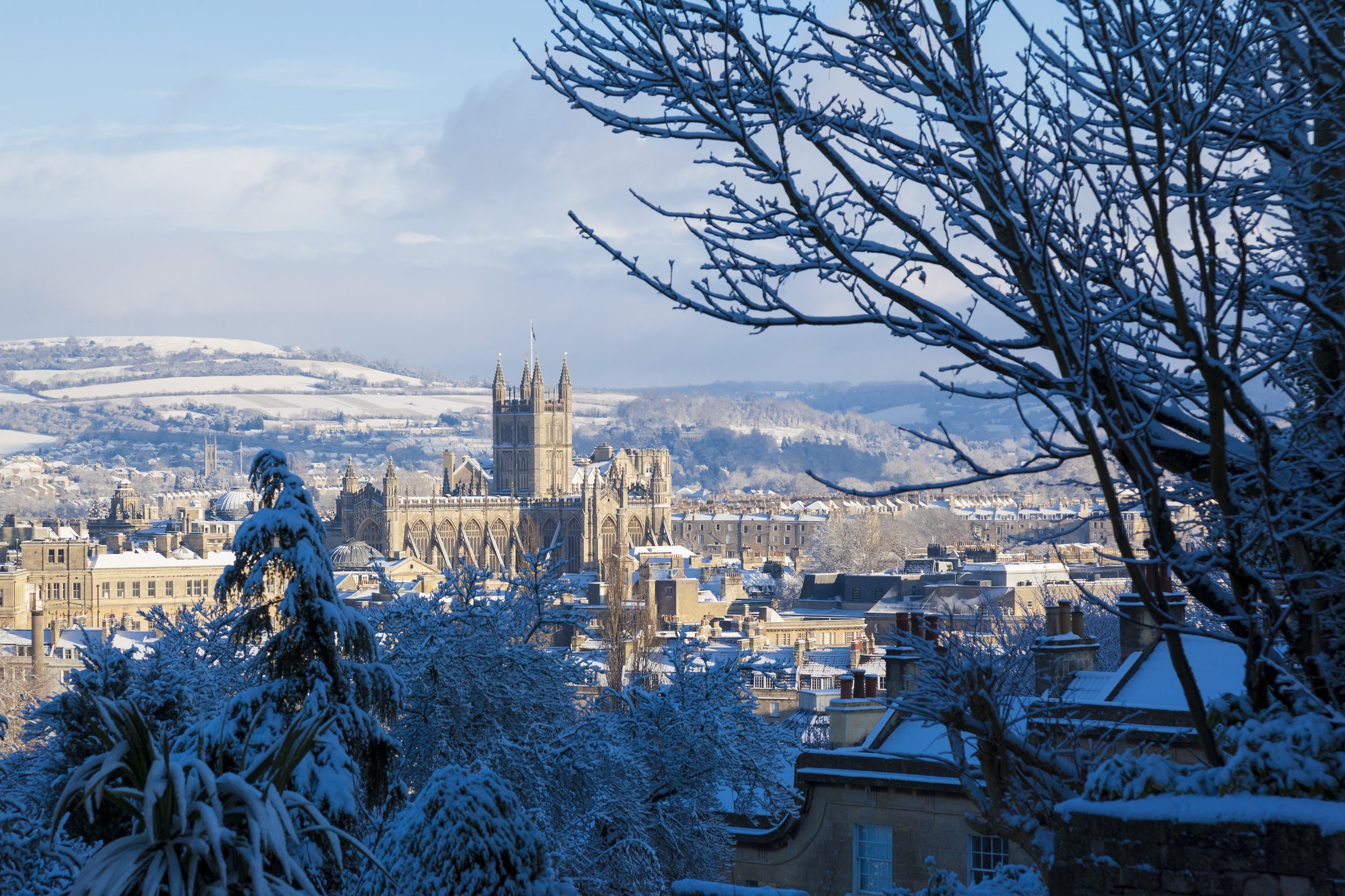 A city scene covered in snow